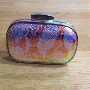 Metallic Iridescent pink turquoise goldish clutch